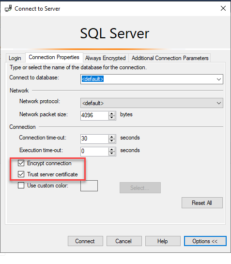 Connecting to Management Studio using encrypted connections