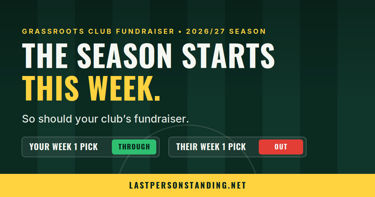 Grassroots football club match — the kind of club a Last Person Standing fundraiser supports